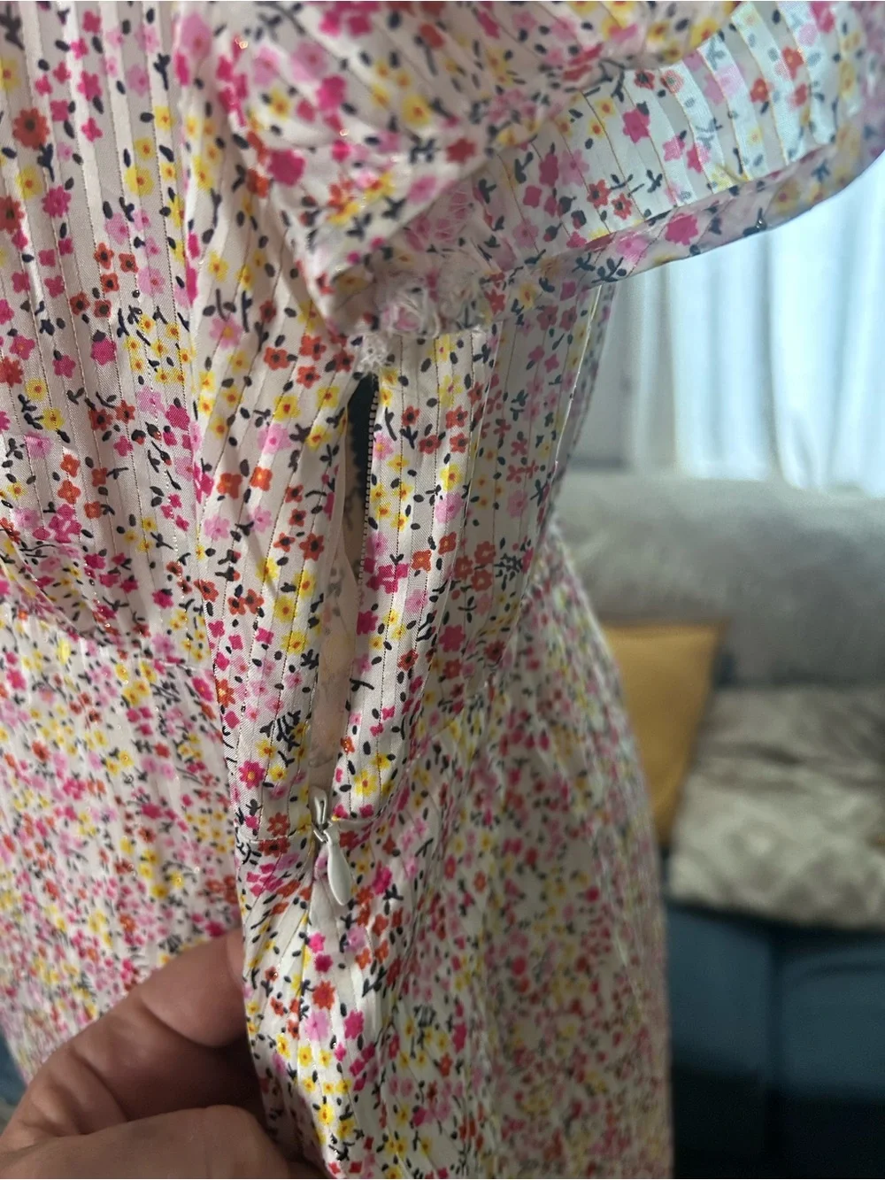 J. Crew Pink Floral Midi Dress with V-Neck